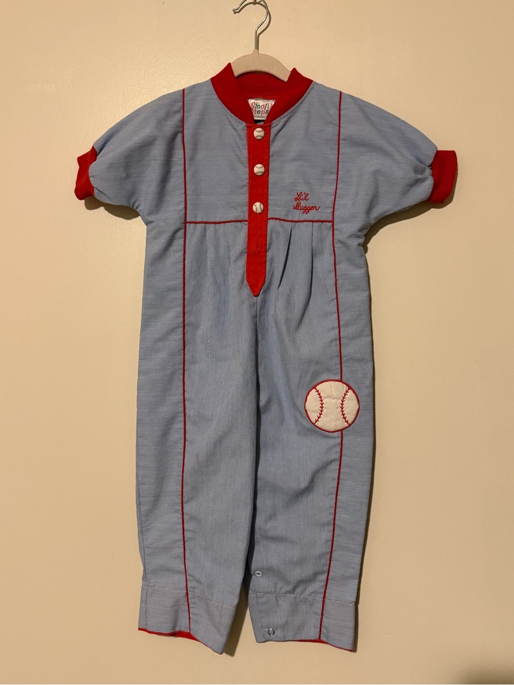 Vintage Little Slugger Blue & Red Baseball Romper Small Steps 24M